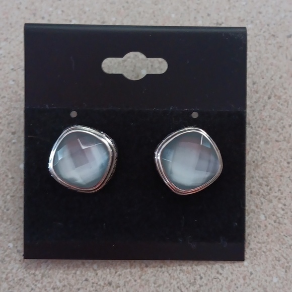 Smokey Gray Light Blue Faceted Silver Earrings - Picture 1 of 6